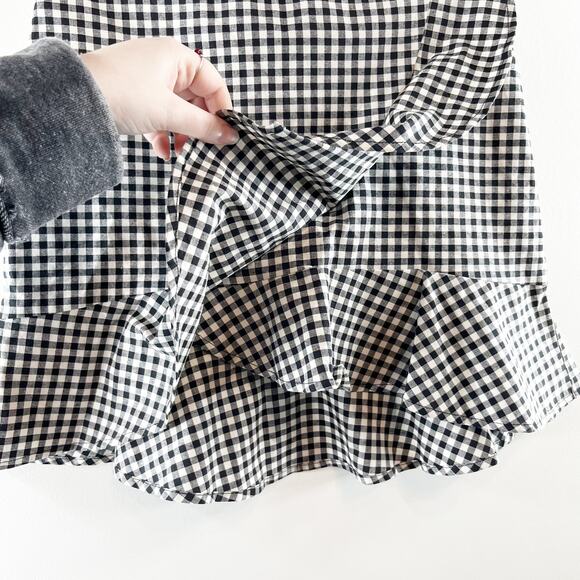 H&M Wrap Front Ruffle Hem Gingham Mini Skirt Black White 6 - Picture 9 of 12